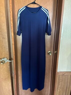Navy Blue Womens Maxi Dress with White Shoulder Stripes Size Large